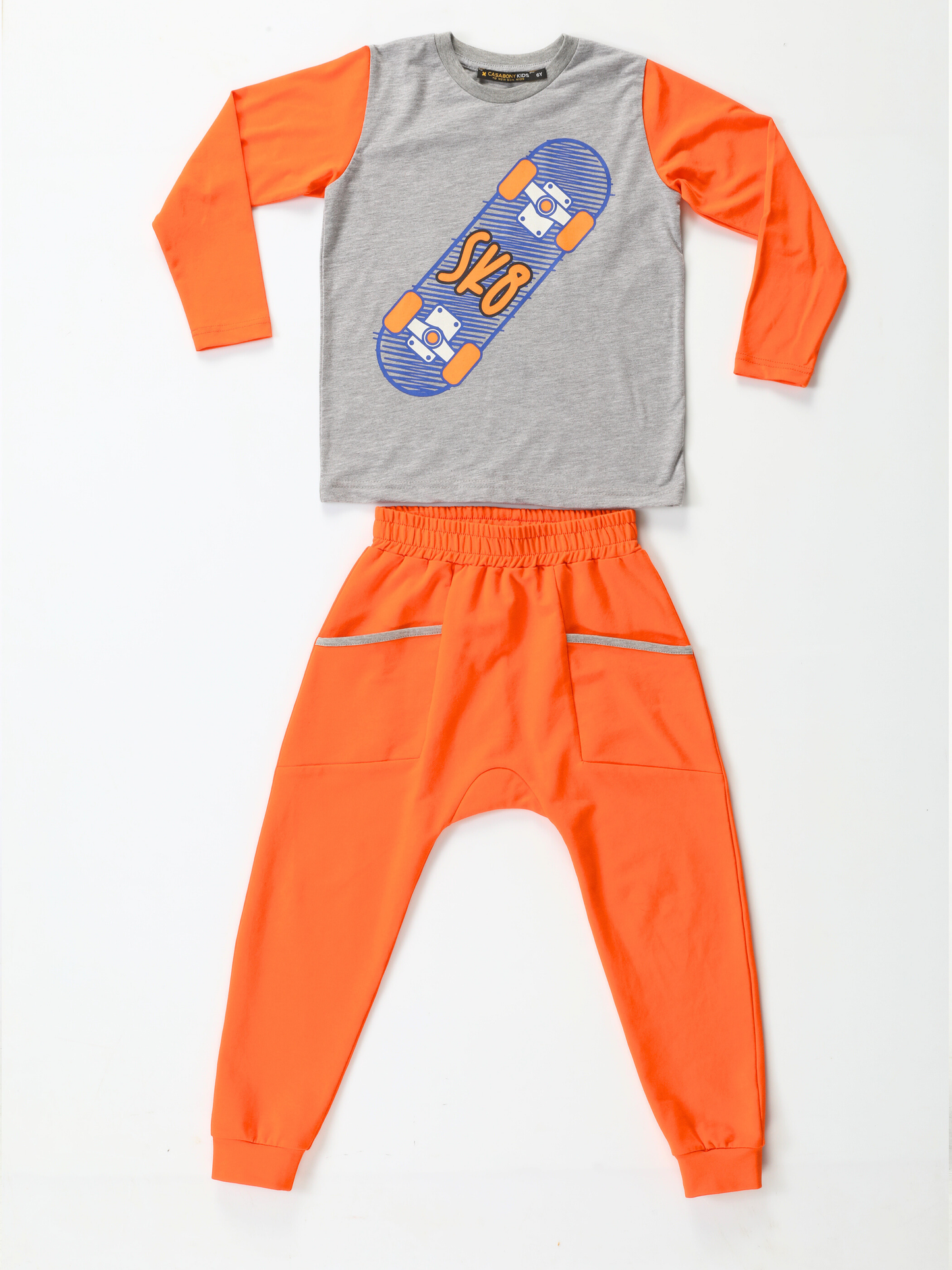 Skater-Style Baggy Pants & Long-Sleeve T-Shirt Set – For Boys