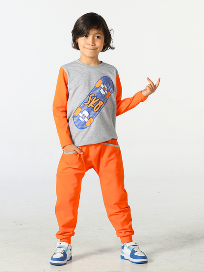 Skater-Style Baggy Pants & Long-Sleeve T-Shirt Set – For Boys