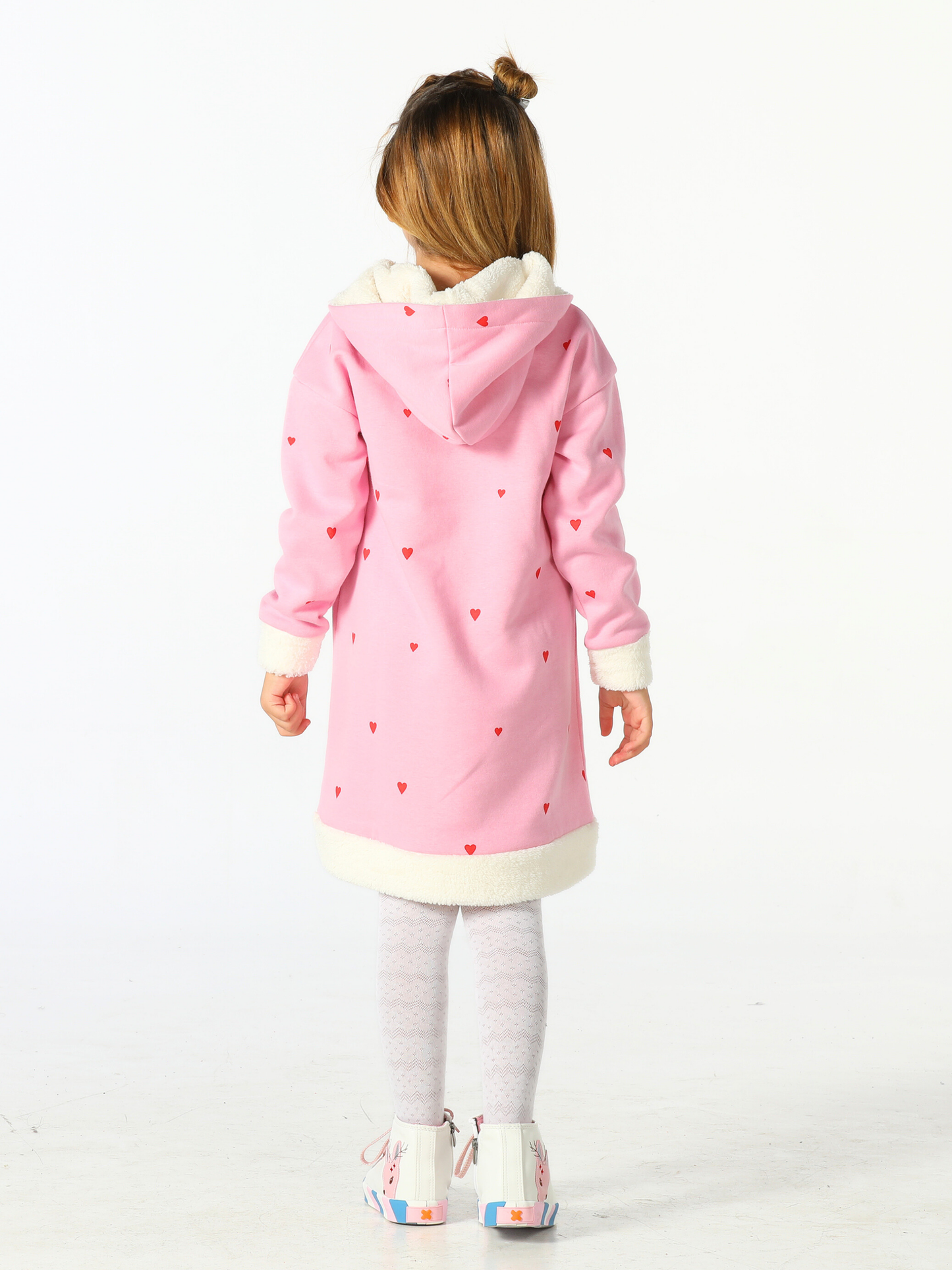 Bunny Heart Print Hoodie Dress – For Girls