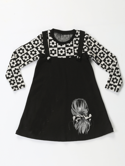 3d Buckle Black Cotton Girls' Dress