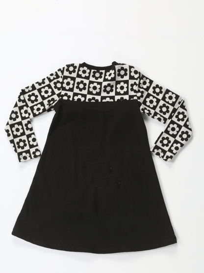 3d Buckle Black Cotton Girls' Dress