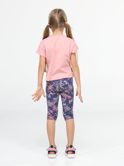 Ensemble Fille – Crop Top Rose & Legging Fleuri (3 à 10 Ans)