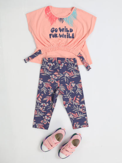 Ensemble Fille – Crop Top Rose & Legging Fleuri (3 à 10 Ans)