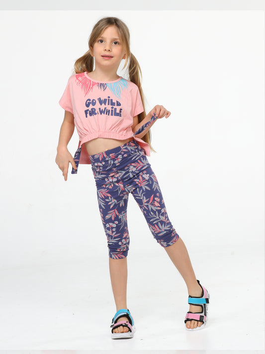 Ensemble Fille – Crop Top Rose & Legging Fleuri (3 à 10 Ans)
