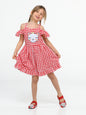 Robe Fille à Carreaux Rouges – Bretelles Volants & Chat Brodé (3–10 Ans)