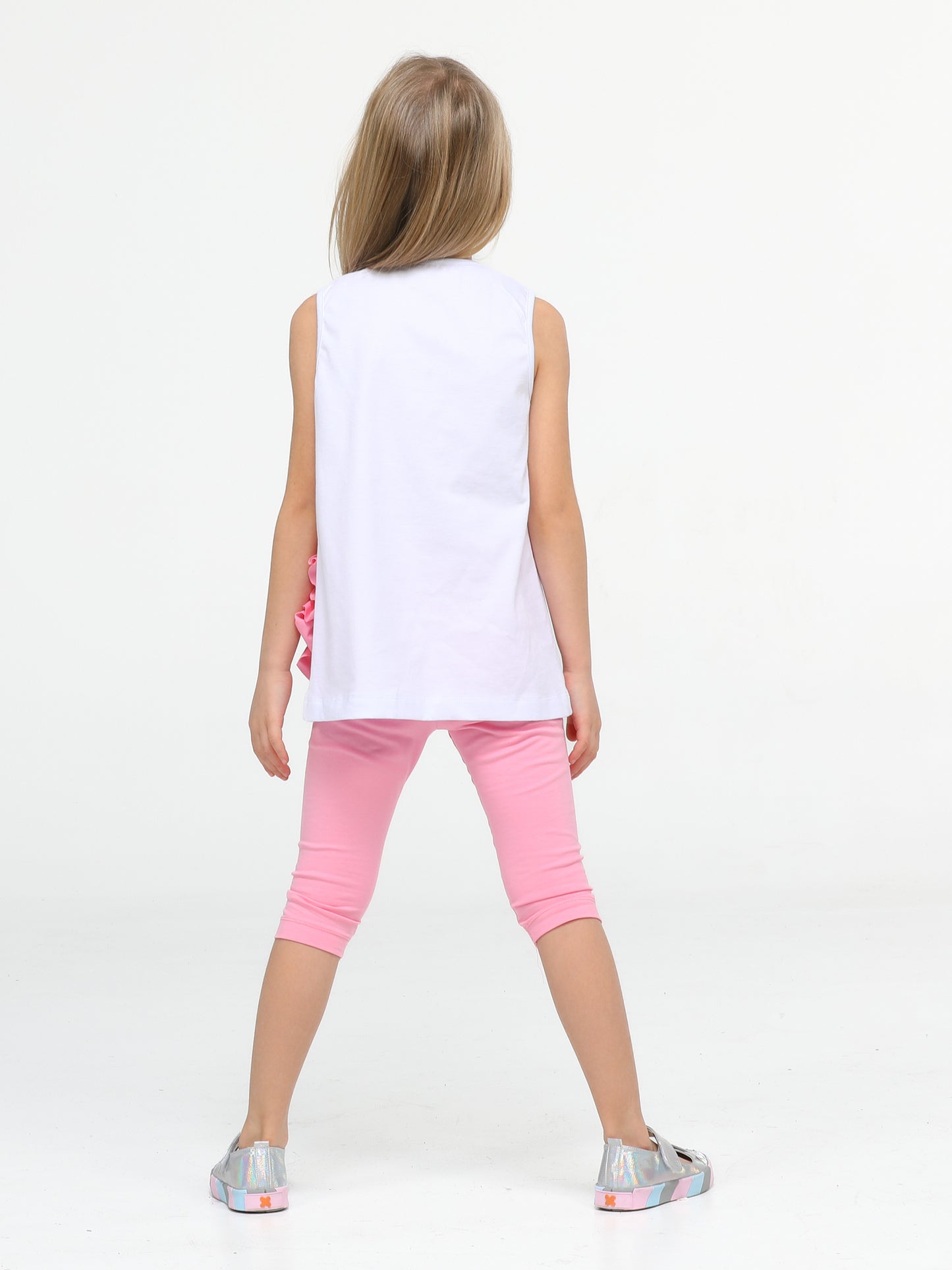 Ensemble Fille – Tunique et Legging Volants Flamant Rose