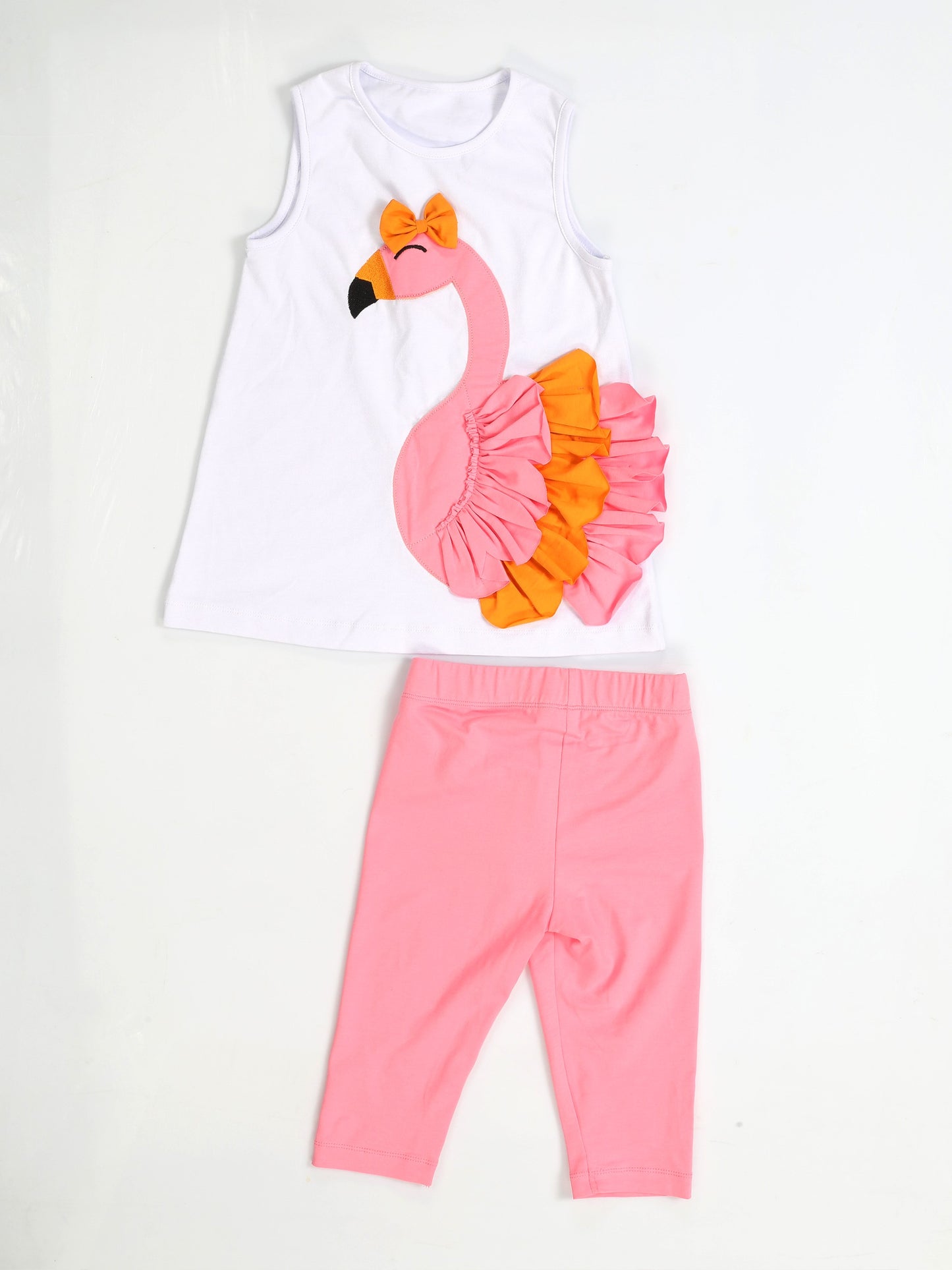 Ensemble Fille – Tunique et Legging Volants Flamant Rose