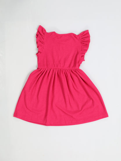 Robe Fille Sans Manches Fuchsia – Volants aux Épaules & Fleurs Amovibles (3–10 Ans)
