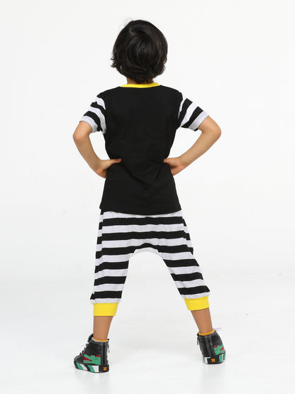 Ensemble Garçon Rock Star – T-shirt Noir & Jogging Rayé (3 à 10 Ans)