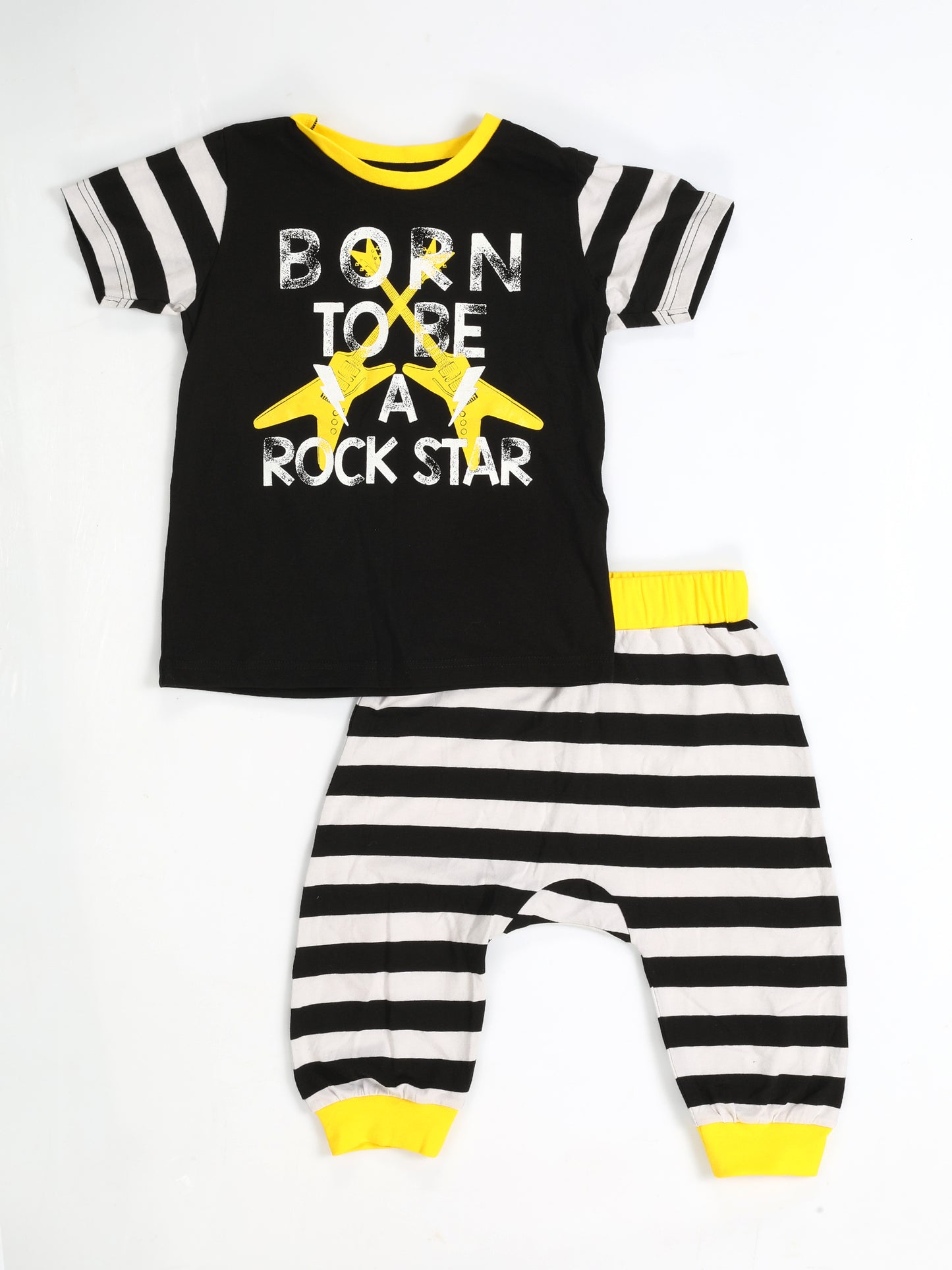 Ensemble Garçon Rock Star – T-shirt Noir & Jogging Rayé (3 à 10 Ans)