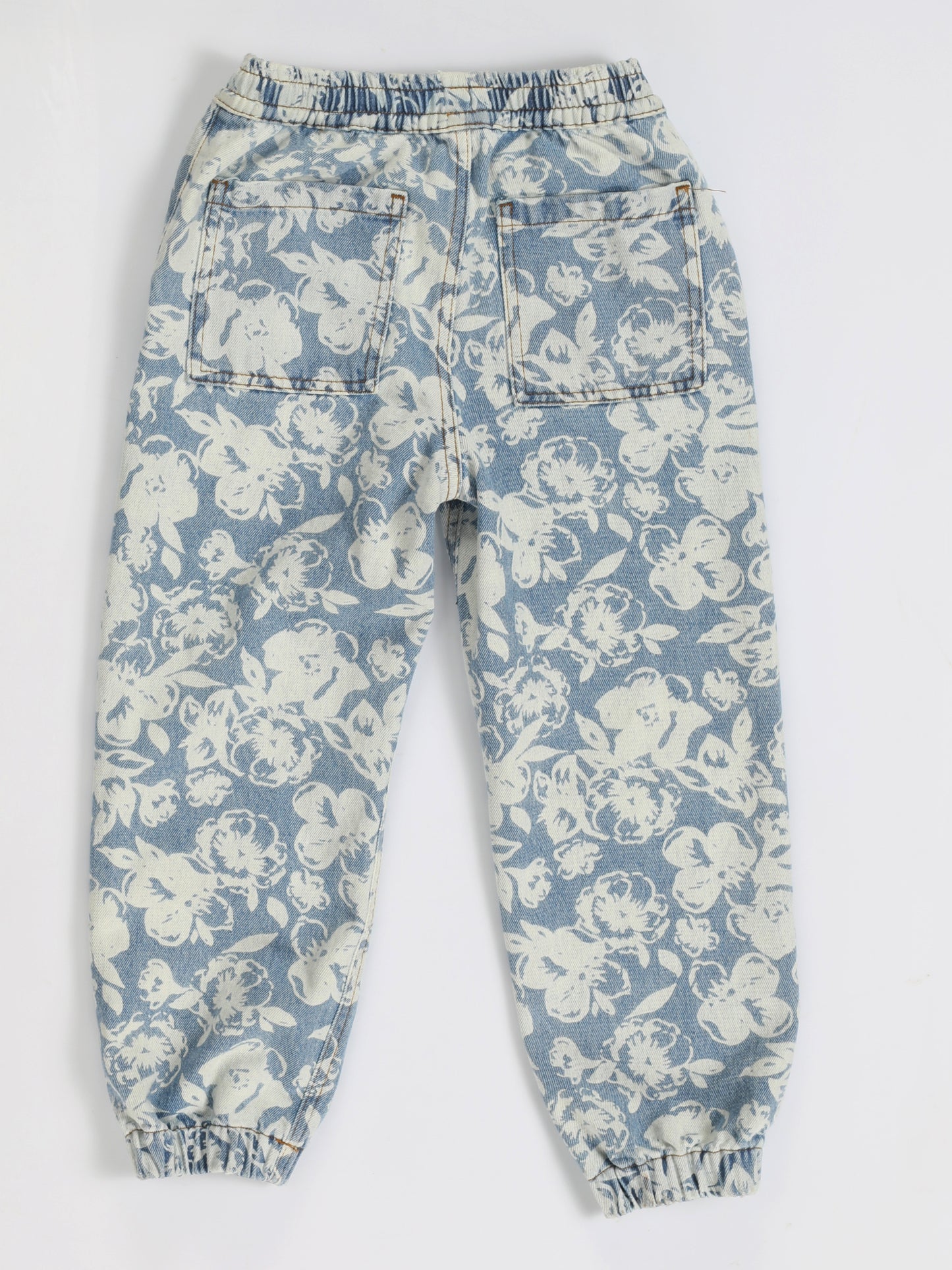 Girls' Jogger Denim Pants with Laser Floral Print