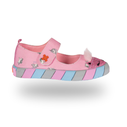 Ballerines Fille Rose Chat en Toile – Broderie 3D, Semelle Lumineuse