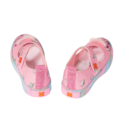 Ballerines Fille Rose Chat en Toile – Broderie 3D, Semelle Lumineuse