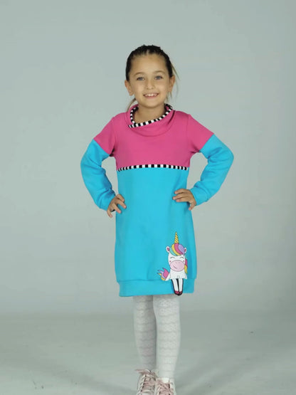 Unicorn 3D Design Baloon Fit Girls' Dress