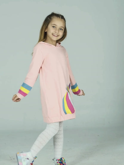 Unicorn Embroidered Pink Hoodie Girls' Dress