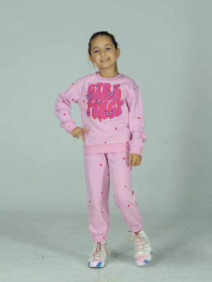 Girl Power Girls' Soft and Thick Cotton Jogger Cut Tracksuit